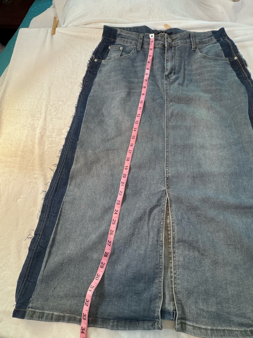 Davi & Dani Denim Maxi Skirt Raw Hem Colorblock Panel 3XL NWT - Picture 4 of 10